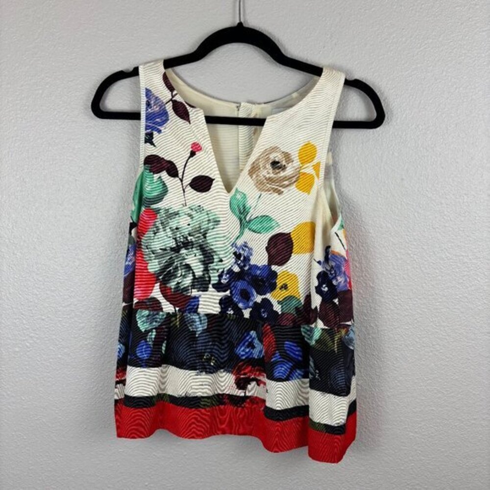 Anthropologie HD in Paris Zip Back Abstract Floral Sleeveless Tank Top Size 4